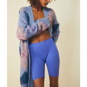 New Free People Intimately Seamless Ribbed Birdsong Blue Biker Shorts M/L NWT
